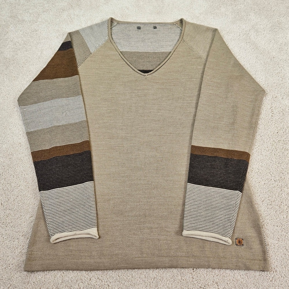 Smartwool Striped‎ Merino Wool V Neck Sweater Women's M-L Outdoorsy Cabincore